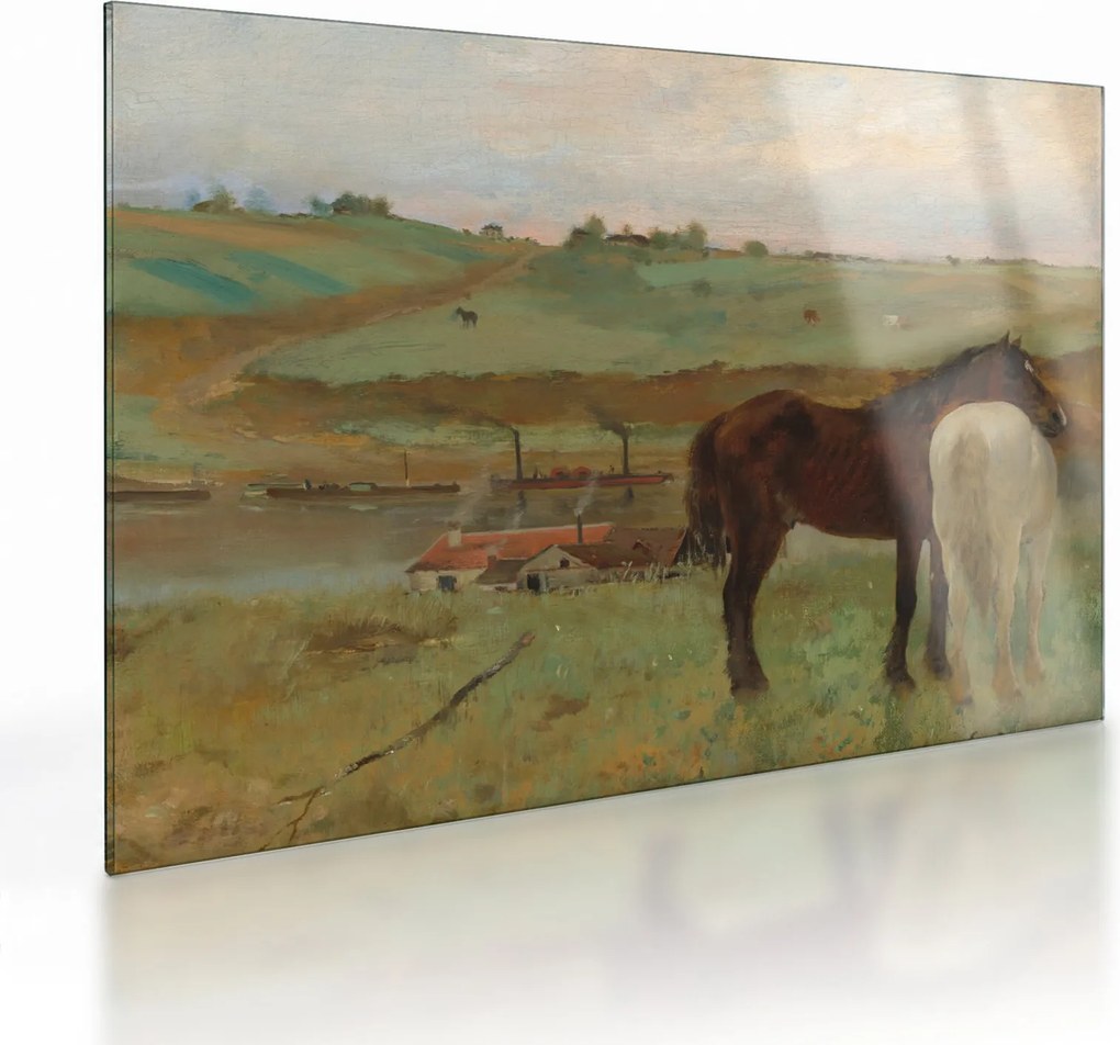 Üveg kép - Edgar Degas, Horses in a Meadow, reprodukciók (70x50 cm)