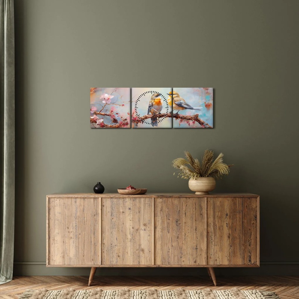 Kép - Lovebirds (órával) (90x30 cm)