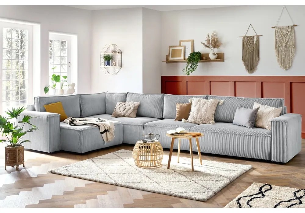Világosszürke kordbársony sarokkanapé (bal oldali) Nihad modular – Bobochic Paris