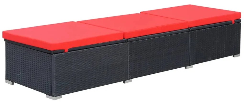 Fekete polyrattan napozóágy párnával