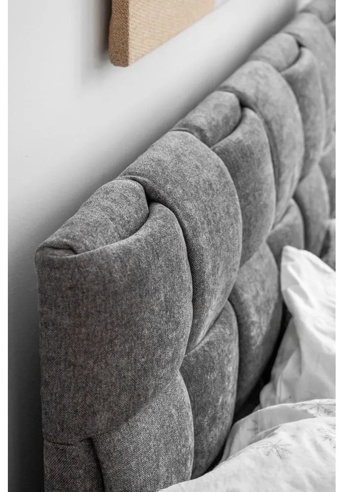 Szürke kárpitozott franciaágy ágyráccsal 140x200 cm Eve – Miuform