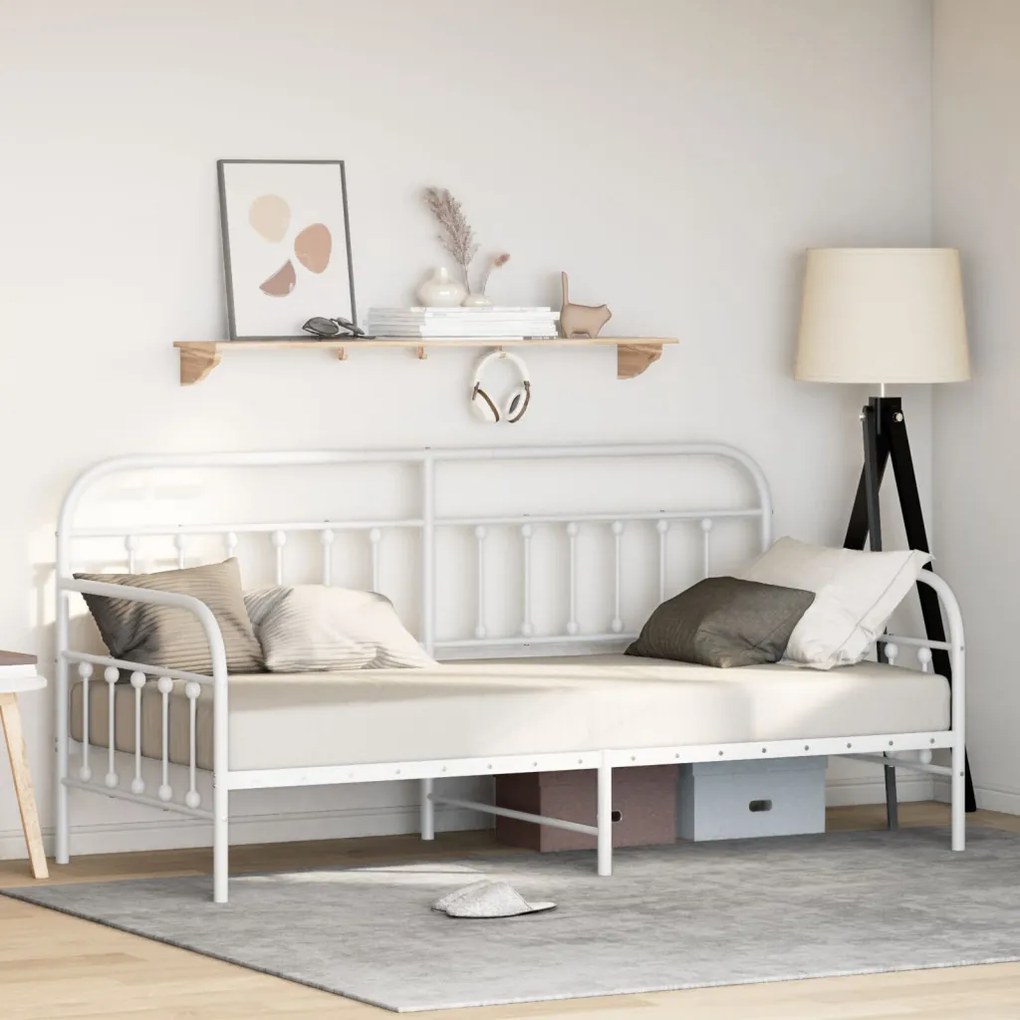 Nappali ágykeret fejtámlával Fehér 90 x 190 cm Acél