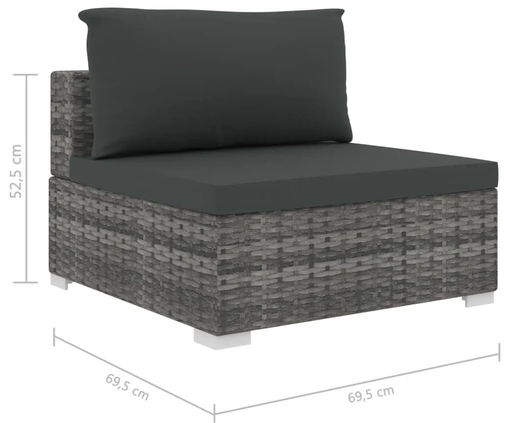 11-részes szürke polyrattan kerti bútorszett párnákkal