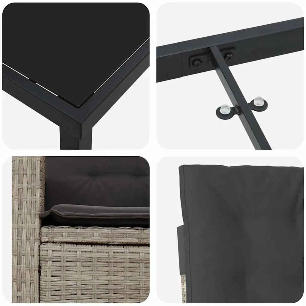 Kert étkező szett 5 pcs Világosszürke polirattan