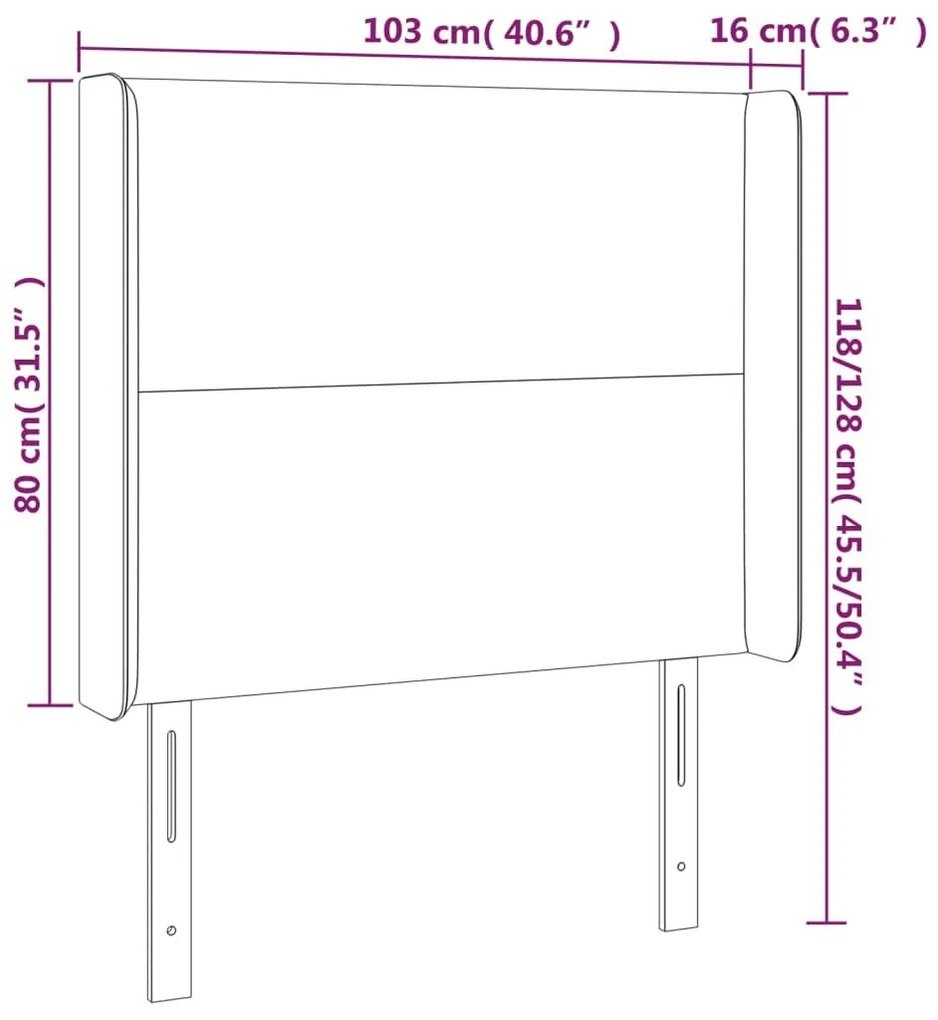 szürke műbőr LED-es fejtámla 103x16x118/128 cm