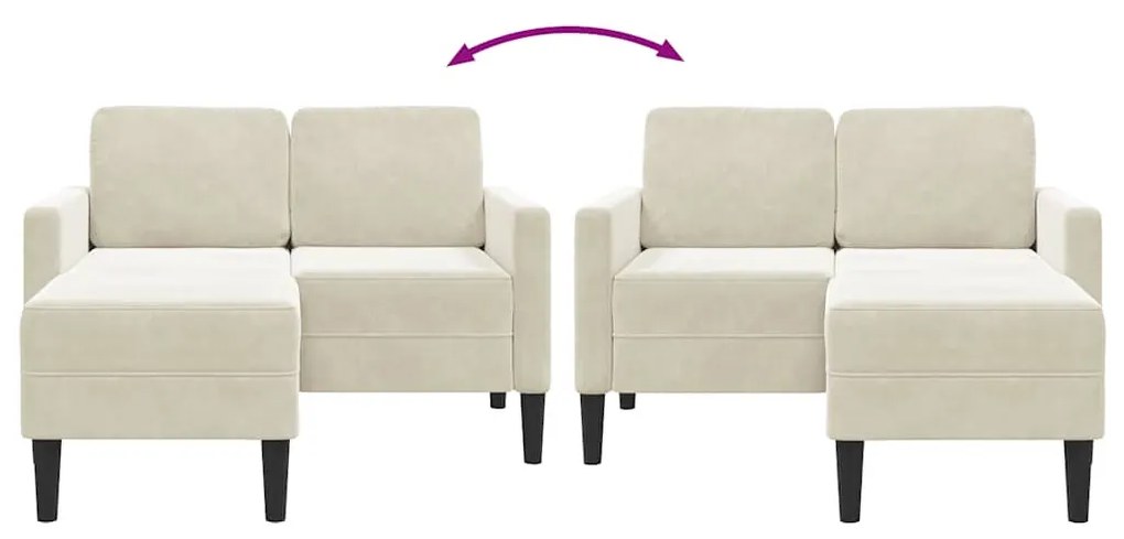 krémszínű bársony 2 üléses kanapé L-alakú kanapéval 125 cm