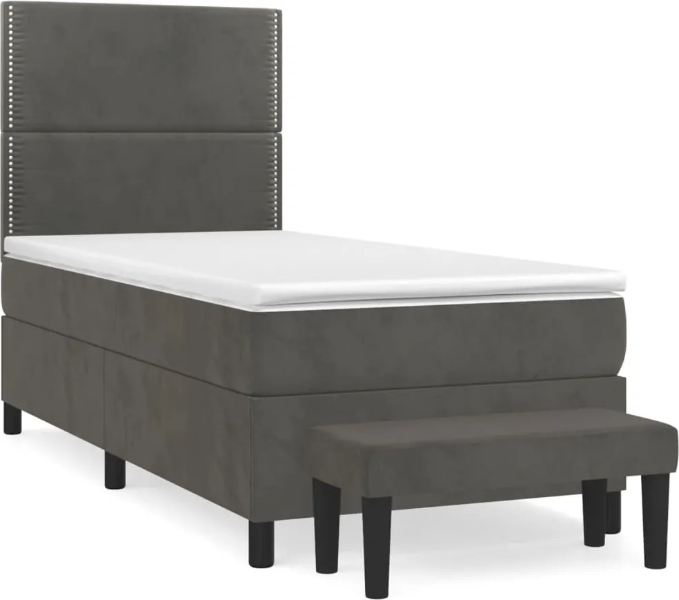 vidaXL sötétszürke bársony rugós ágy matraccal 90 x 200 cm