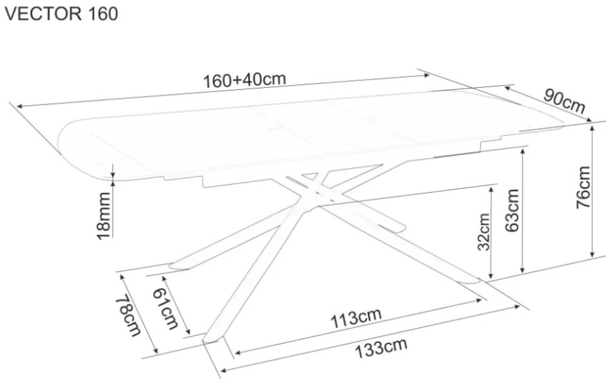 Vector bővíthető étkezőasztal fekete 160-200cm