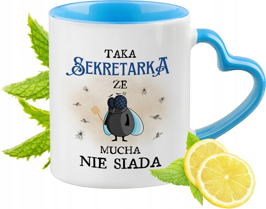 Titkárnőnek Kék Bögre Szív Alakú Füllel Ajándék