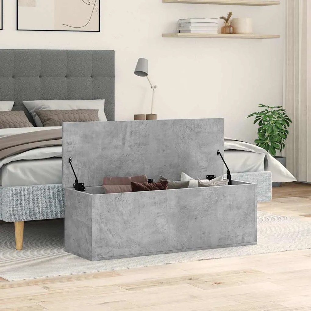 betonszürke szerelt fa tárolóláda 102 x 35 x 35 cm