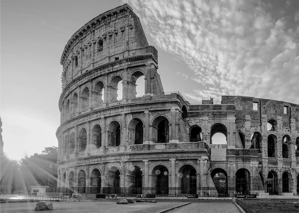Üveg kép - Colosseum Rómában, fekete-fehér (70x50 cm)