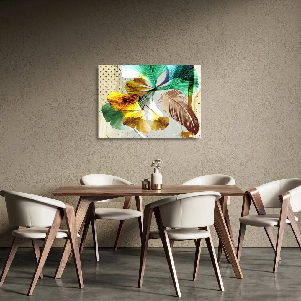 Kép - Levelek tollal (üvegen) (70x50 cm)