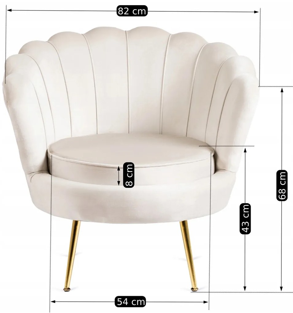 Elegáns Fotel Krém Bársony Kárpittal, Aranyszínű Lábakkal. ANGEL