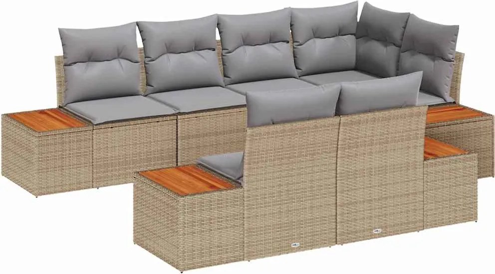 vidaXL Kerti Kanapé Szett 7 pcs Beige és Világosszürke Polyrattan