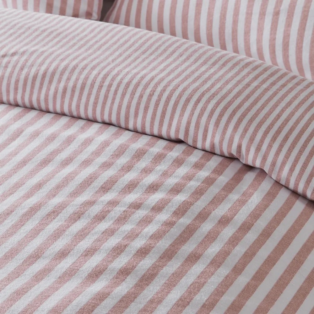 Rózsaszín egyszemélyes flanel ágyneműhuzat 135x200 cm Stripe – Catherine Lansfield