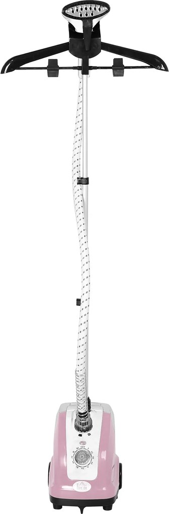 HOMCOM 1.4L Gőzölős Vasaló Állítható Hőmérséklet 11 Szinten Vertikális Vasaló Központ 1800W 26x21,5x146 cm Rózsaszín | Aosom