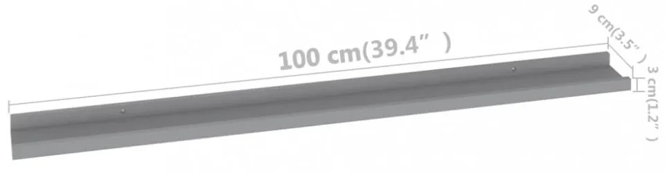 4 db szürke fali polc 100 x 9 x 3 cm