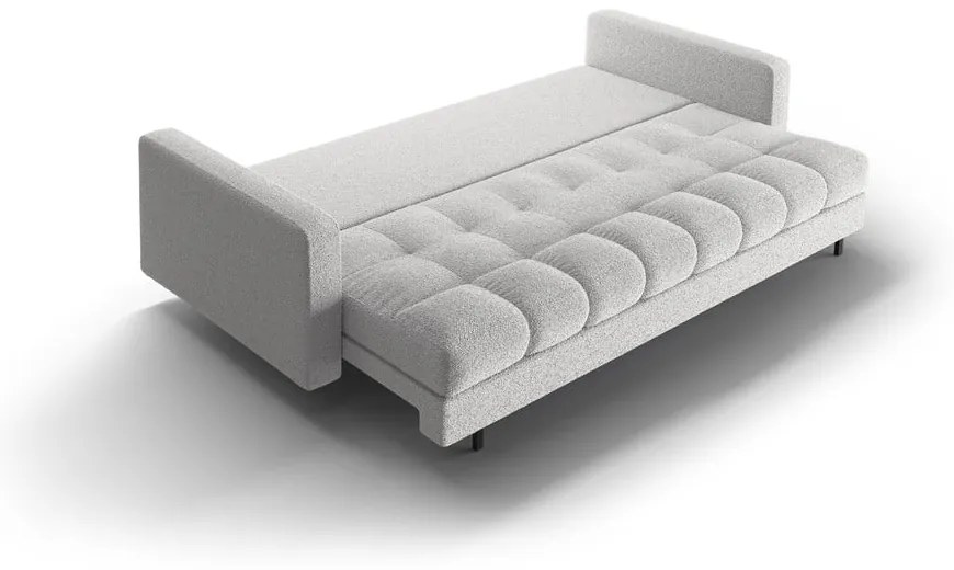 Világosszürke buklé kinyitható tárolóhelyes kanapé 222 cm Bali – Cosmopolitan Design