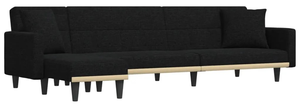 fekete L-alakú szövet kanapéágy 275x140x70 cm