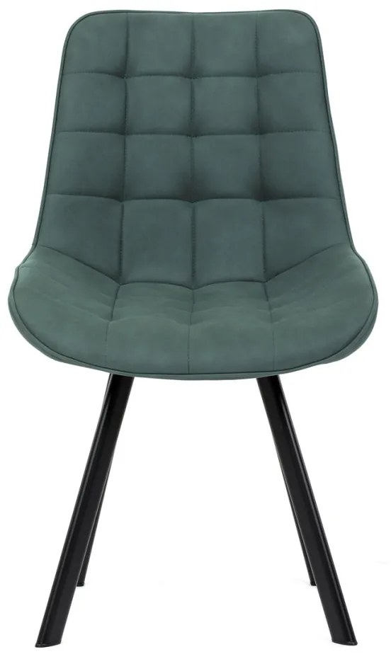Scaun de sufragerie, tapițerie din material verde, efect piele periată, picioare din metal negru