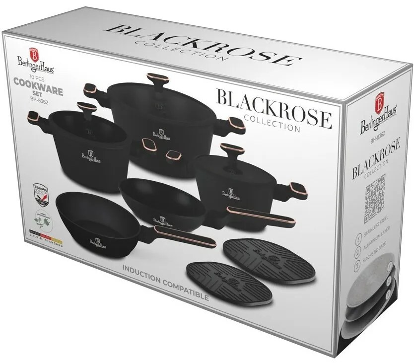 BerlingerHaus Black Rose titánbevonatú edénykészlet, 10 darabos