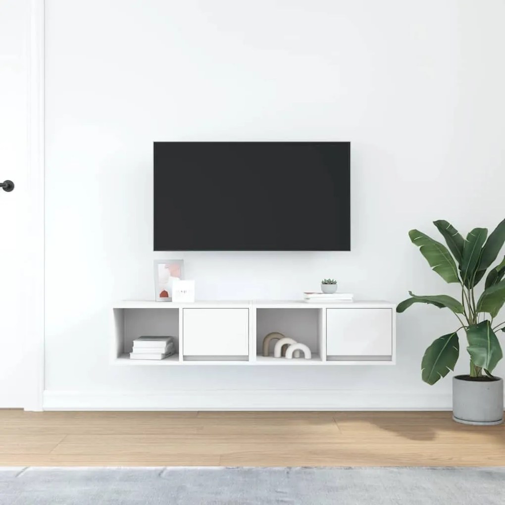 2 db fehér szerelt fa TV-szekrény 60x31x25,5 cm