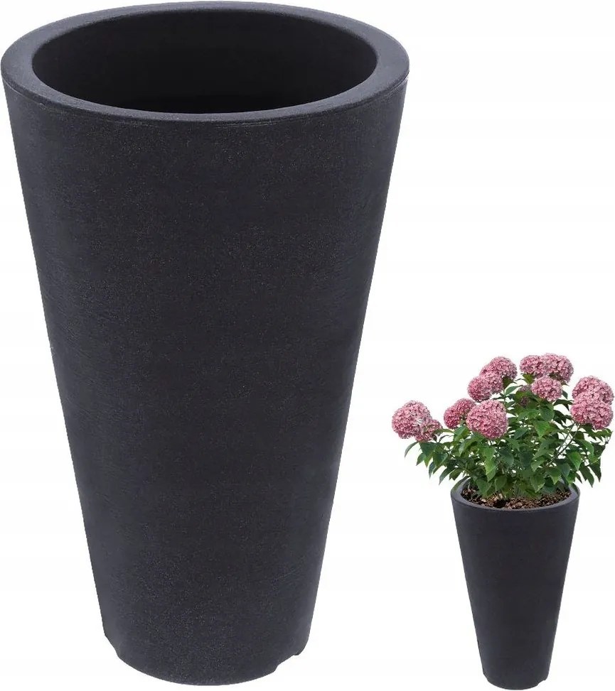 Kerti Virágtartó Magas Kerek Antracit Fedő Kő Utánzat