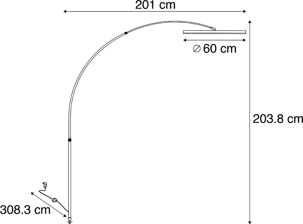Design íves állólámpa arany színben, LED-del, 3 lépésben dimmelhető - Anello