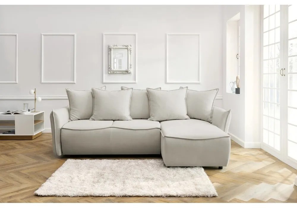 Krémszínű kinyitható sarokkanapé (jobb oldali) Leon – Bobochic Paris