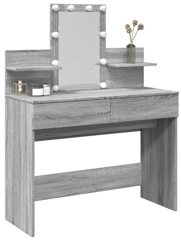 szürke sonoma színű fésülködőasztal LED-del 100 x 40 x 130 cm