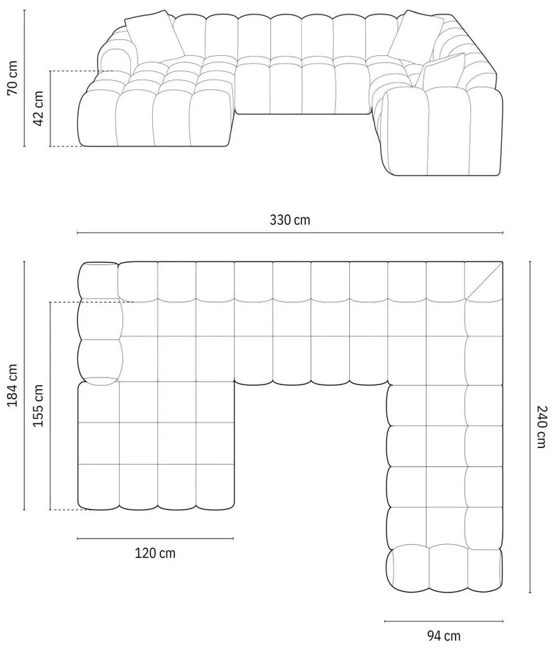 Zöld zsenília sarokkanapé (jobb oldali-U alakú) Treno – Cosmopolitan Design