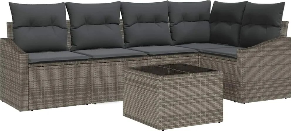 vidaXL Kerti Kanapé Szett párnával 6 pcs Világosszürke polirattan