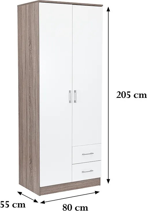Miami gardróbszekrény 80x205 cm fehér-yorki tölgy