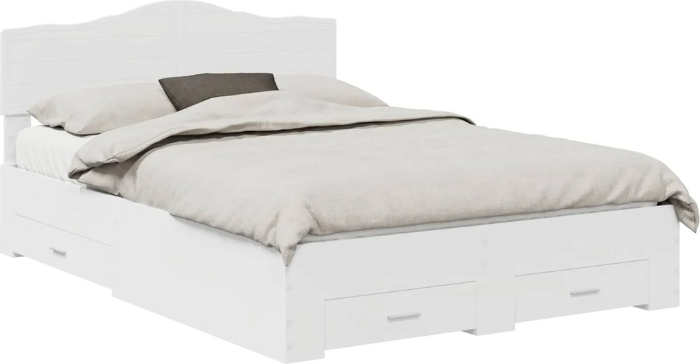vidaXL Ágykeret fejtámlával fiókkal Fehér 140 x 200 cm Faanyag