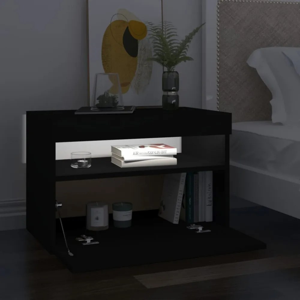 2 db fekete TV-szekrény LED-lámpákkal 60 x 35 x 40 cm