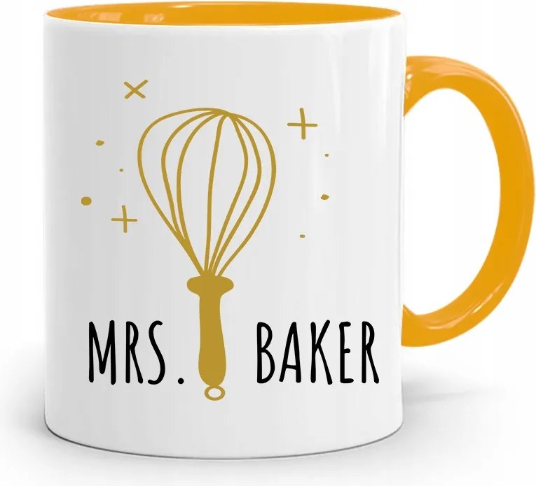 Sárga Bögre Péknek Mrs. Baker Ajándék fényképes nyomattal