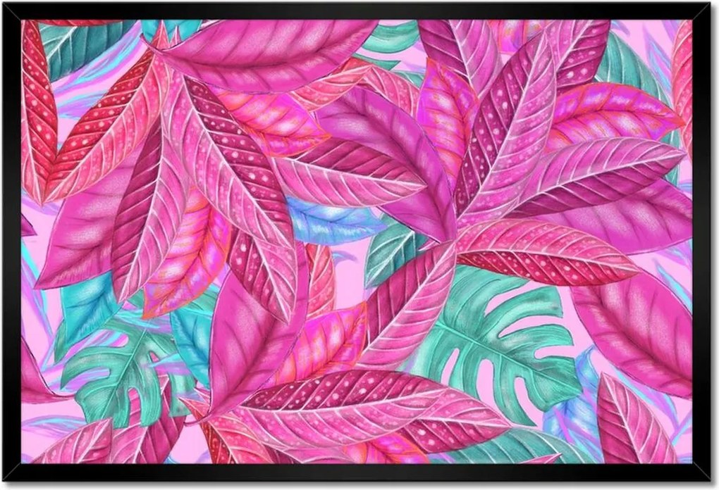 Poszter keretben 60x40 Rózsaszín fújt levelek