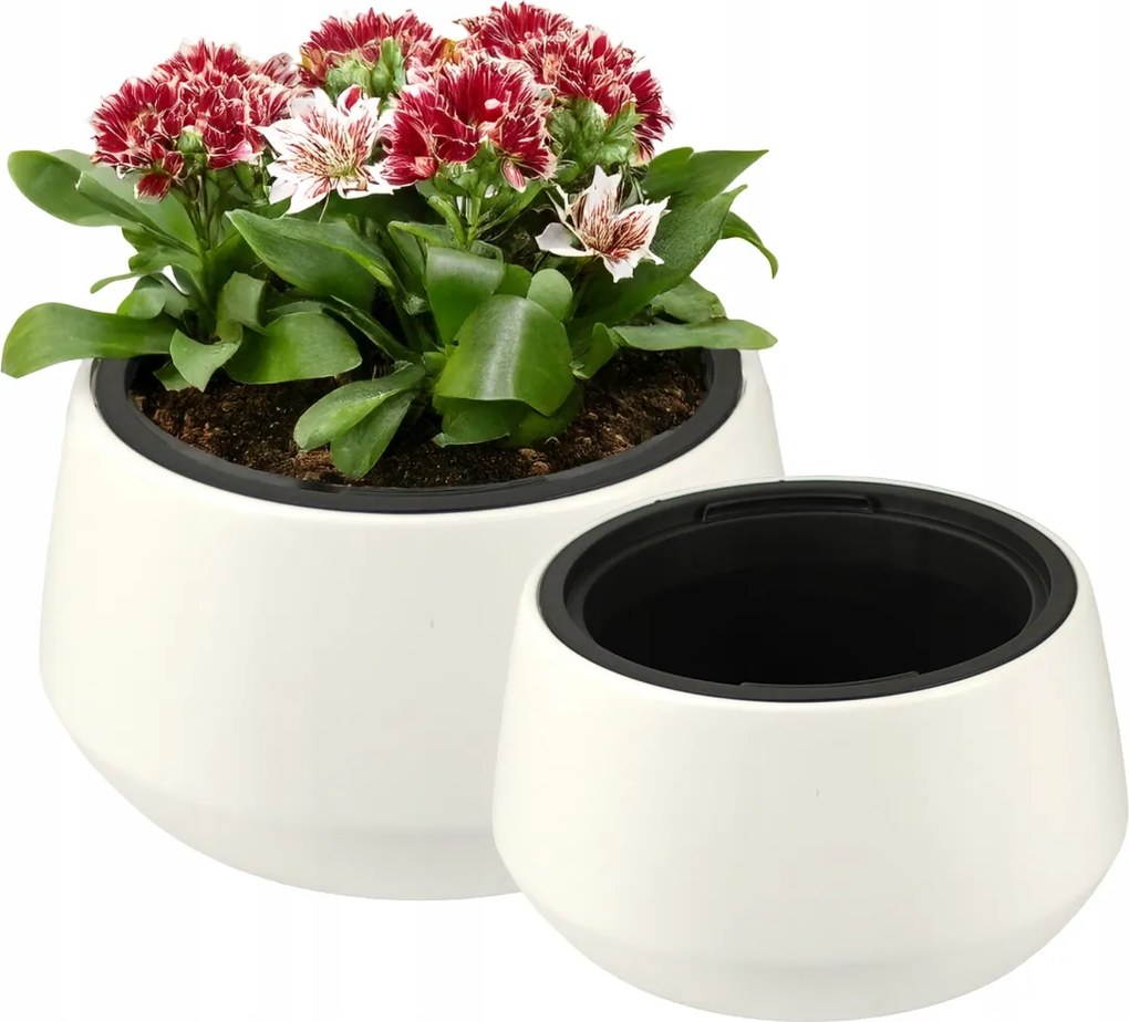 Kerti Virágtartó Nagy 39 CM Teraszbetéttel Fehér Modern