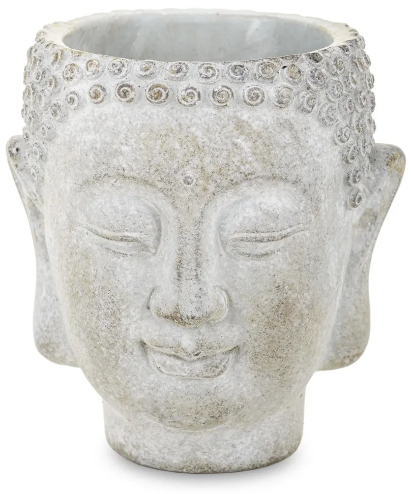 Cyrus design kerek buddha arcot ábrázoló szürke cement virágtartó váza 13,5x12x11cm