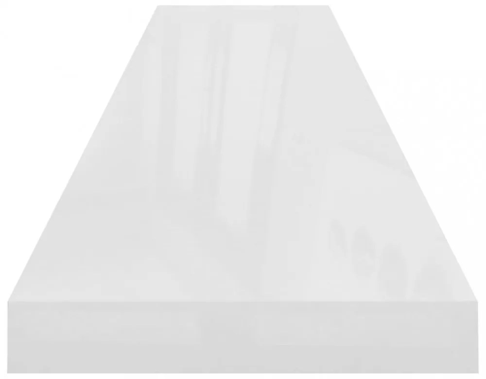2 db magasfényű fehér MDF lebegő fali polc 120 x 23,5 x 3,8 cm