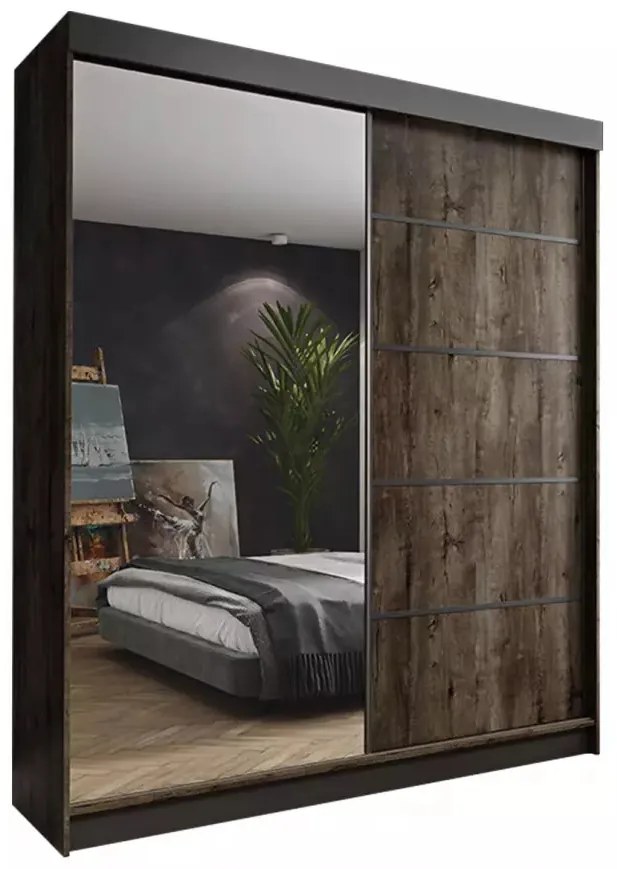 Amo 200 Tolóajtós Szekrény 200cm, Szürke Hamu