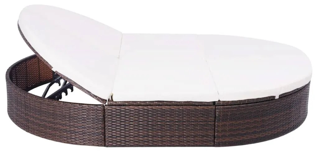 Barna polyrattan kültéri napozóágy párnával