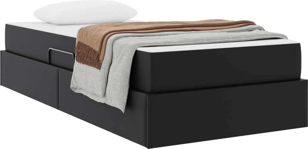 vidaXL Ágy tárolóval és matraccal matracmal tárolóval 2 pcs Fekete Bőr