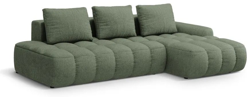 Zöld kinyitható-tárolóhelyes sarokkanapé (jobb oldali-heverő résszel) Linz – Cosmopolitan Design