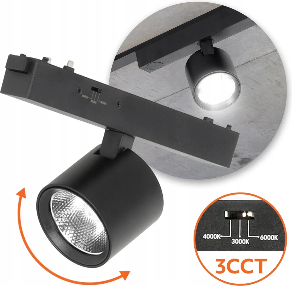 Sínes spotlámpa Mágneses lámpatest 7W 24 3CCT fekete