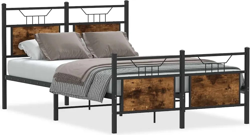 vidaXL füstös tölgy színű szerelt fa ágykeret matrac nélkül 120x200 cm