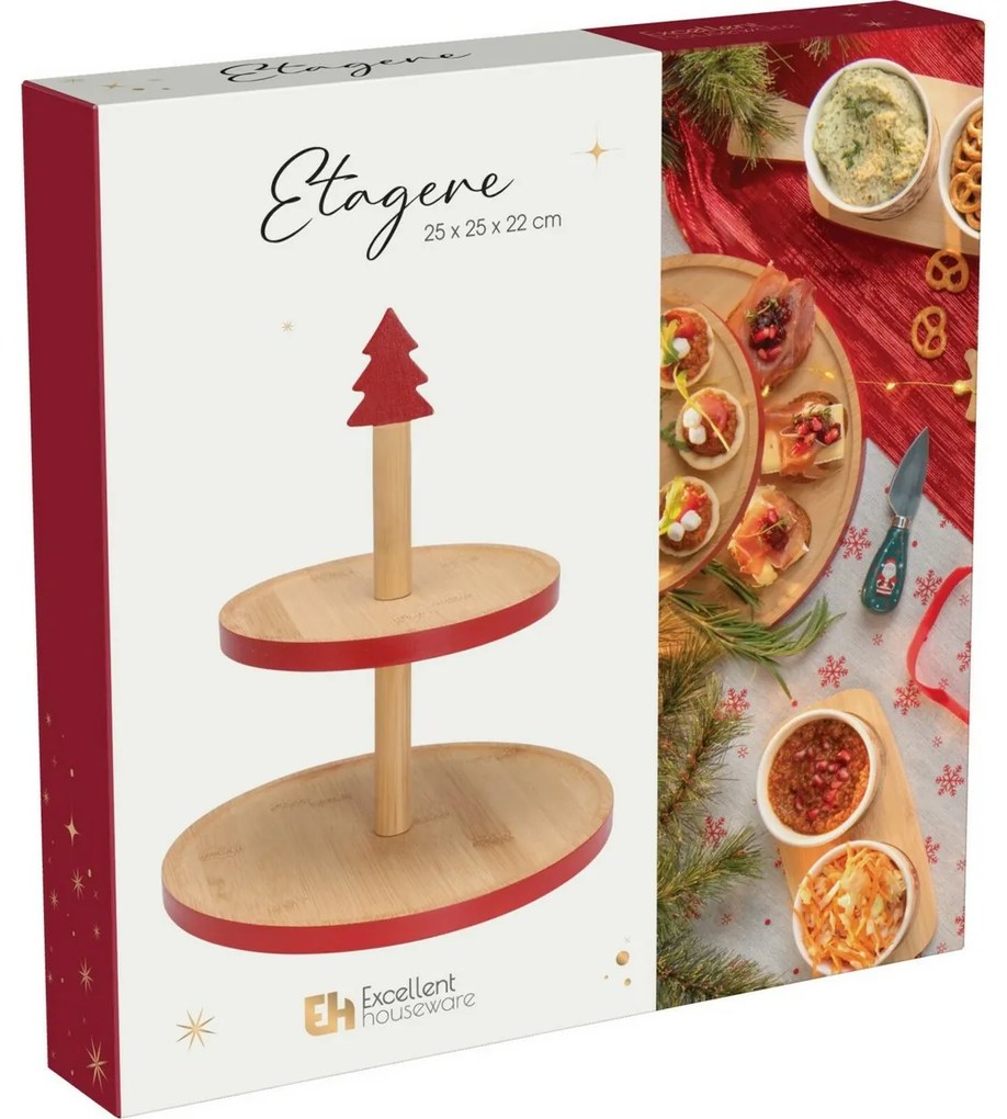 Bambuszos süteményes tálca 2 emeletes, piros