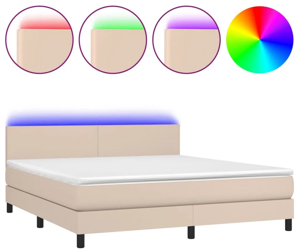 cappuccino színű műbőr rugós ágy matraccal és LED-del 160x200cm