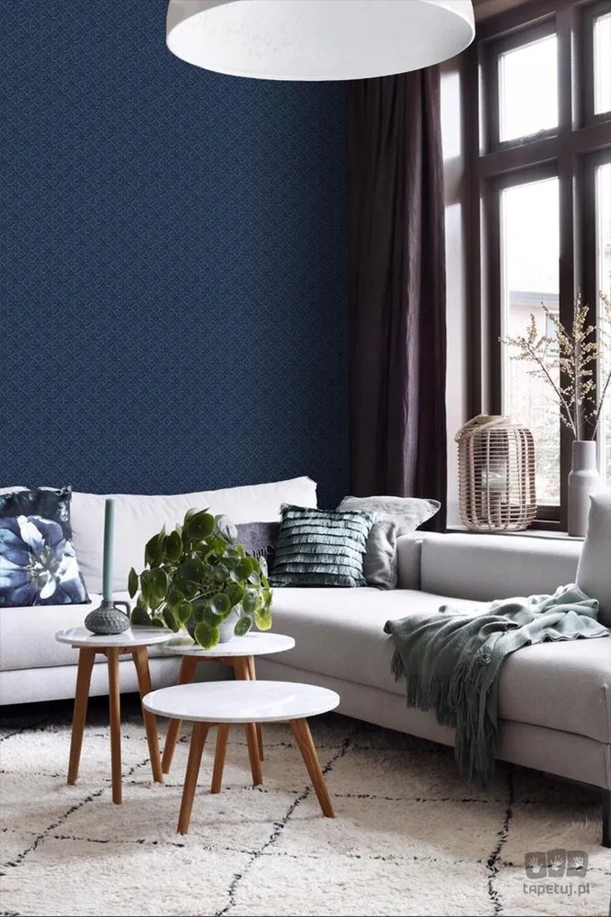 Sötétkék Tapéta Finom Kék Geometriai Mintás Tapéta