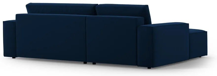 Sötétkék bársony kinyitható-tárolóhelyes sarokkanapé (bal oldali-heverő résszel) Jodie – Micadoni